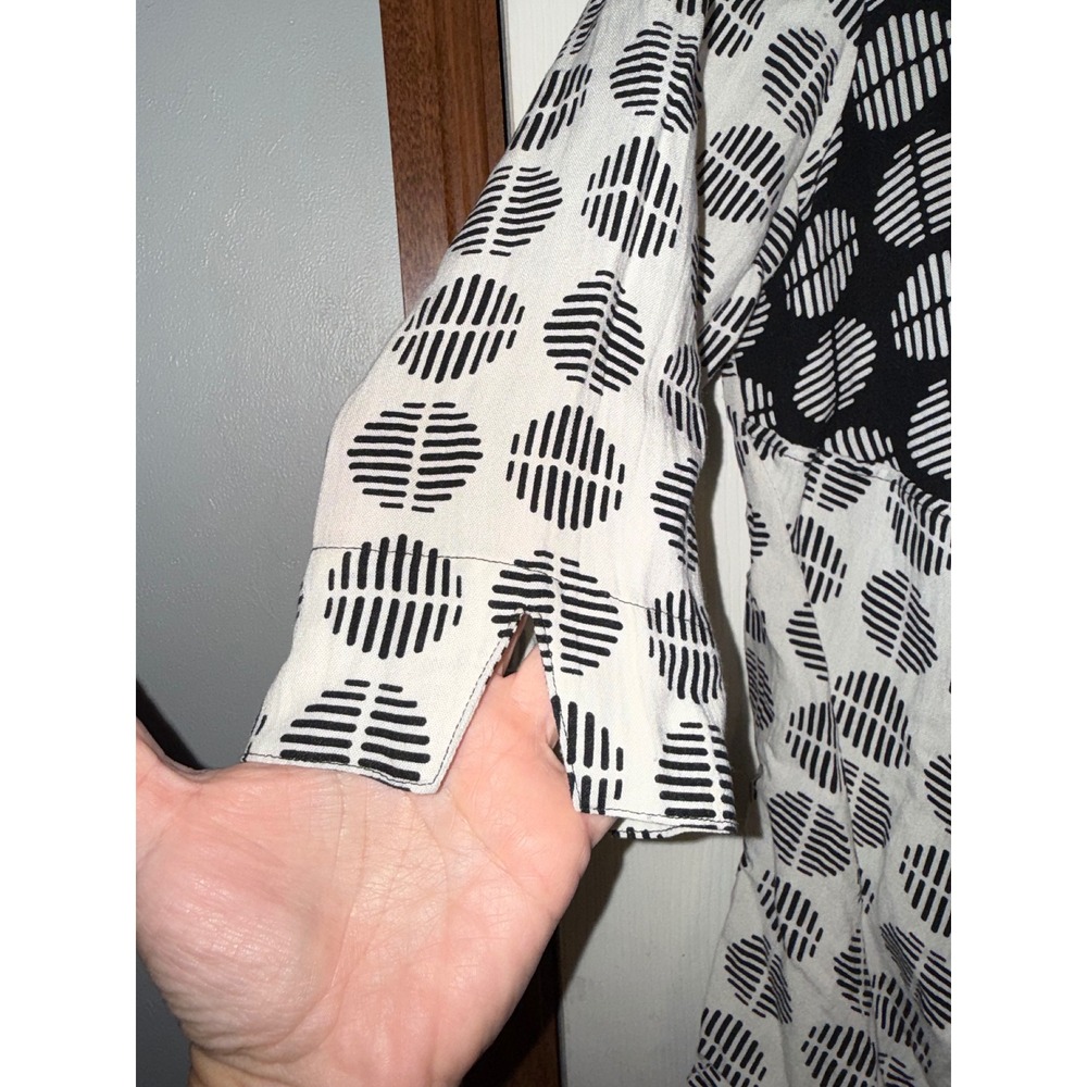 Ali Miles Black White Polka Dot Button Front Blouse Neon‎ Accent PS Art To Wear - Picture 4 of 16